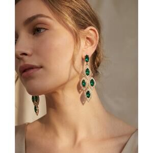 Anne Klein (RETIRED) Emerald Green Chandelier Earrings Gold Tone Crystal